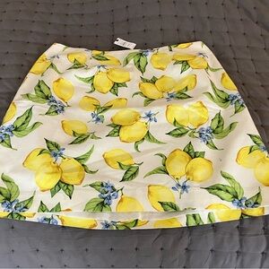 Talbots Yellow Lemon Print A-Line Skirt with Green Leaf Accents